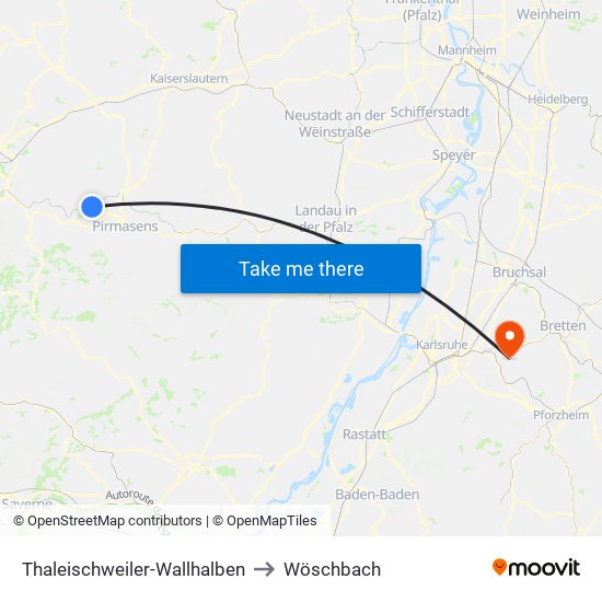 Thaleischweiler-Wallhalben to Wöschbach map