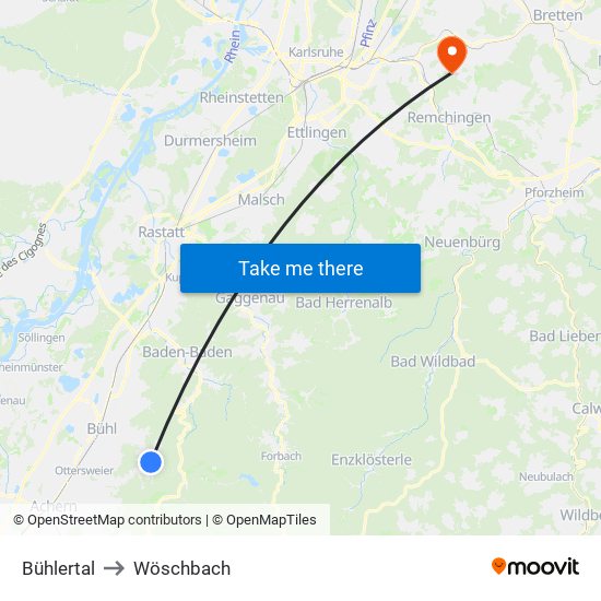 Bühlertal to Wöschbach map