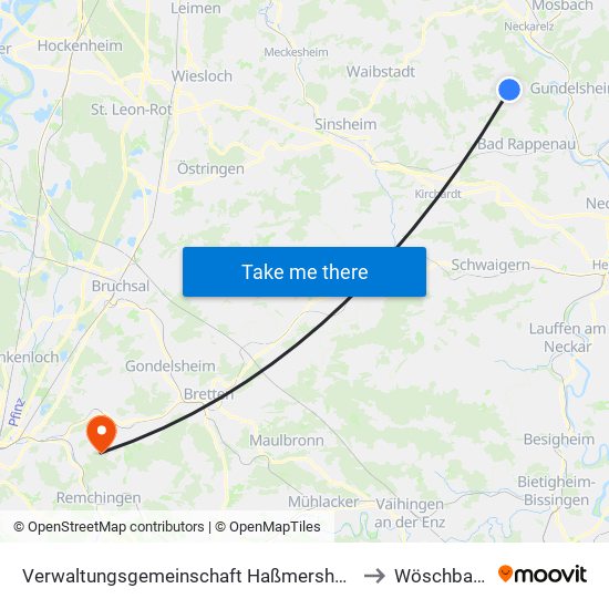 Verwaltungsgemeinschaft Haßmersheim to Wöschbach map