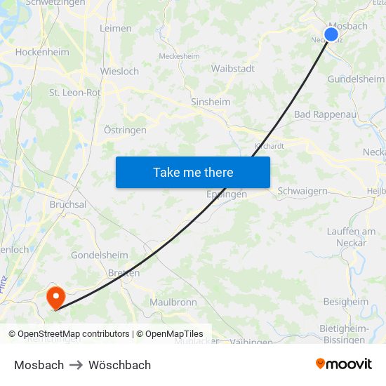 Mosbach to Wöschbach map