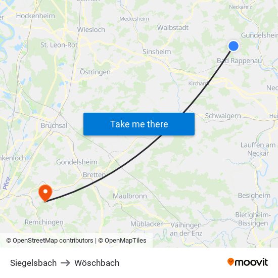 Siegelsbach to Wöschbach map