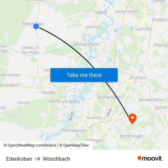 Edenkoben to Wöschbach map