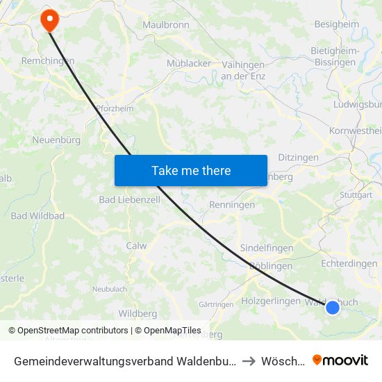 Gemeindeverwaltungsverband Waldenbuch/Steinenbronn to Wöschbach map