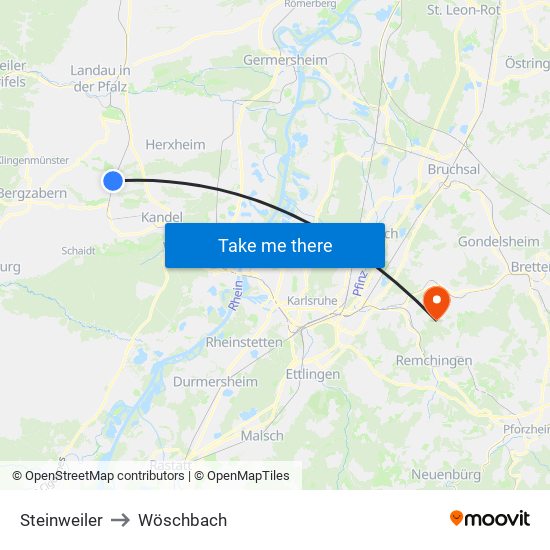 Steinweiler to Wöschbach map