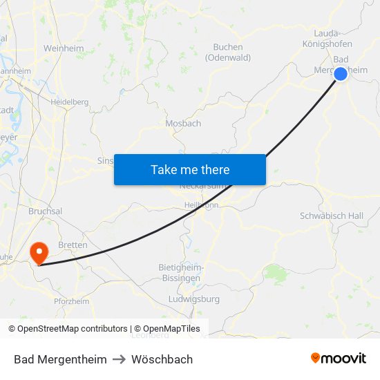 Bad Mergentheim to Wöschbach map