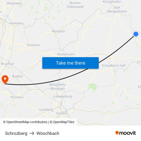 Schrozberg to Wöschbach map