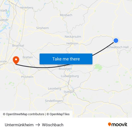 Untermünkheim to Wöschbach map