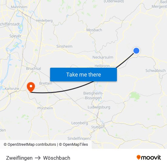 Zweiflingen to Wöschbach map