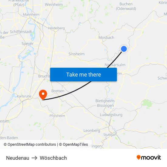 Neudenau to Wöschbach map