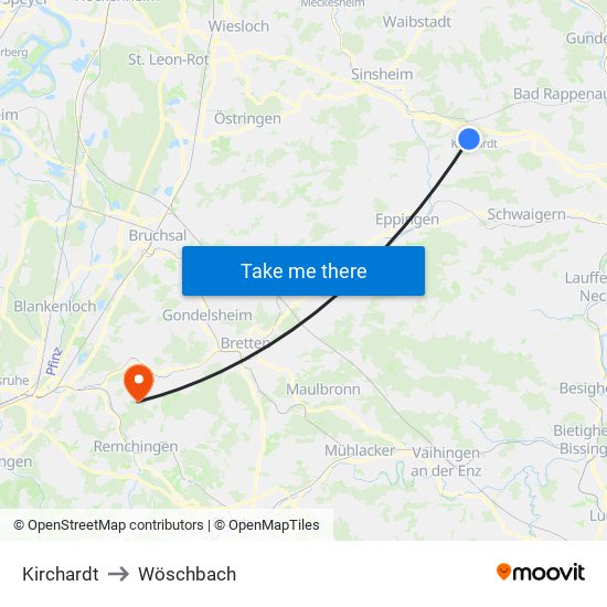 Kirchardt to Wöschbach map