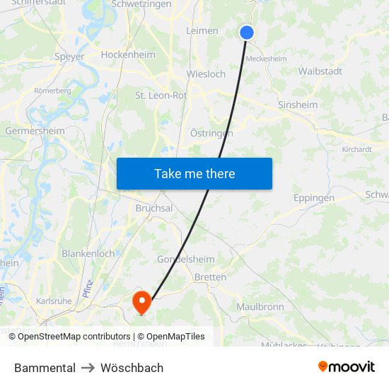 Bammental to Wöschbach map