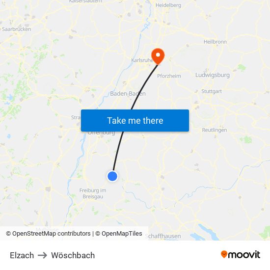 Elzach to Wöschbach map