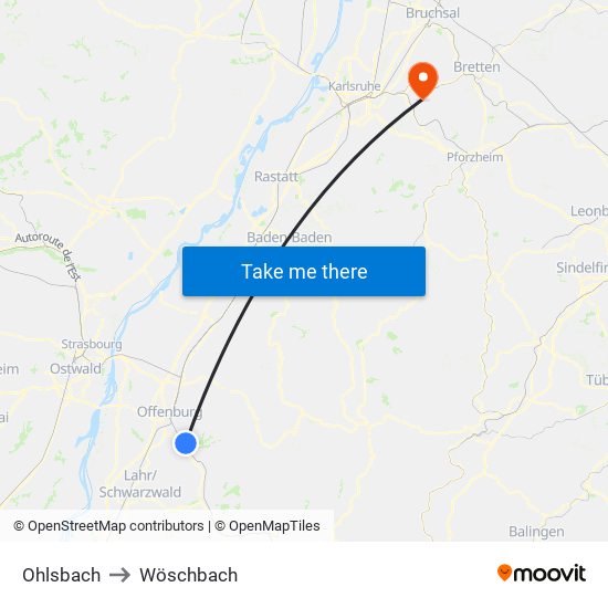 Ohlsbach to Wöschbach map