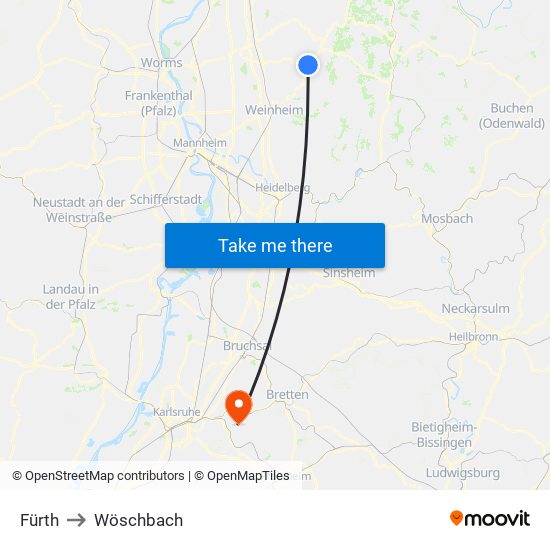 Fürth to Wöschbach map