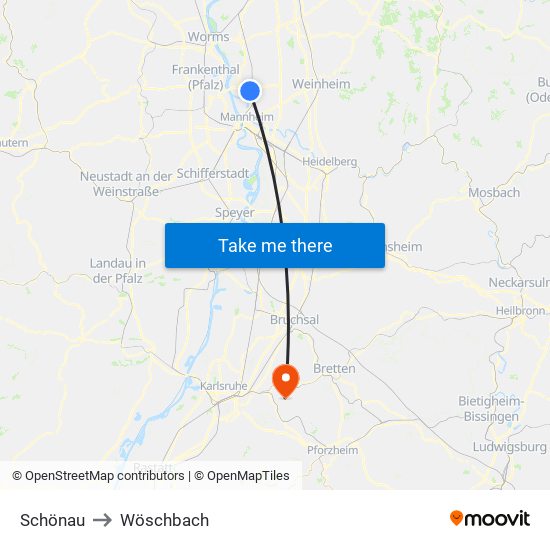 Schönau to Wöschbach map