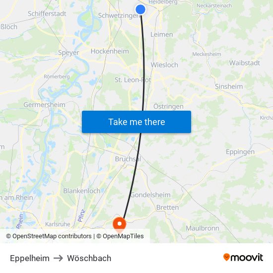 Eppelheim to Wöschbach map