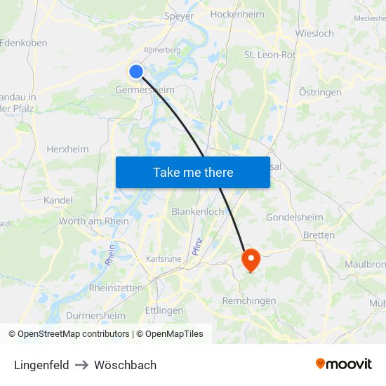 Lingenfeld to Wöschbach map