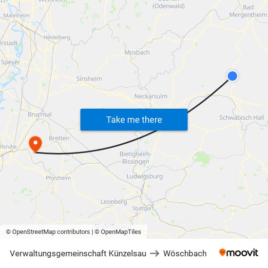 Verwaltungsgemeinschaft Künzelsau to Wöschbach map