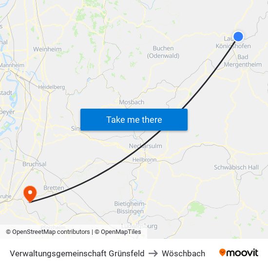 Verwaltungsgemeinschaft Grünsfeld to Wöschbach map