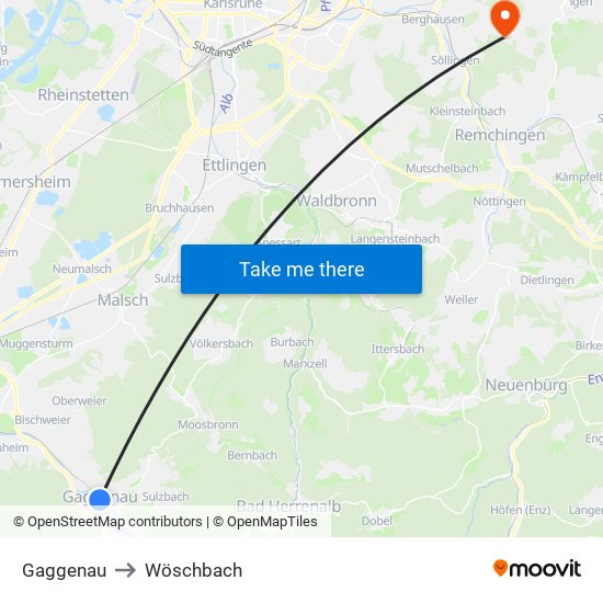 Gaggenau to Wöschbach map