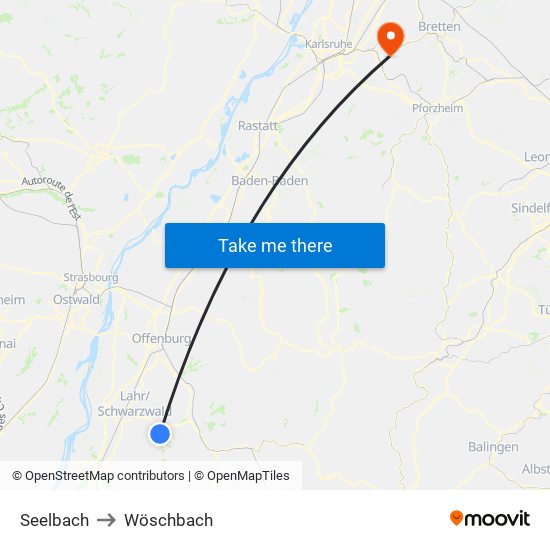 Seelbach to Wöschbach map