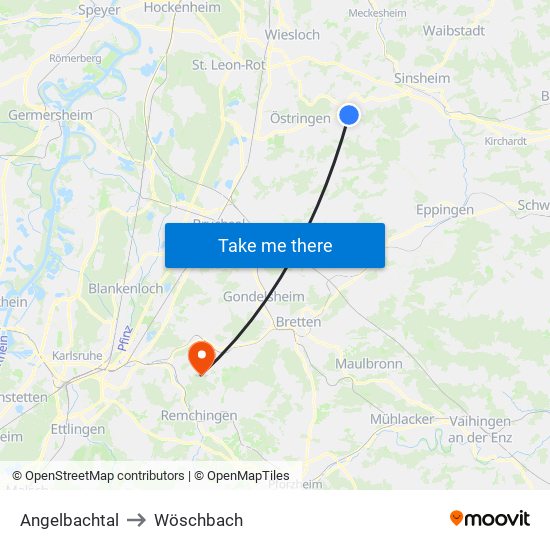 Angelbachtal to Wöschbach map