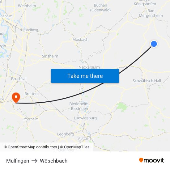 Mulfingen to Wöschbach map