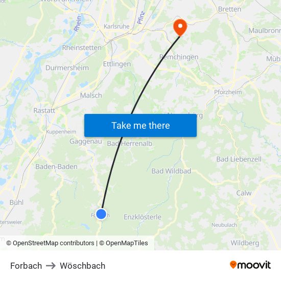 Forbach to Wöschbach map