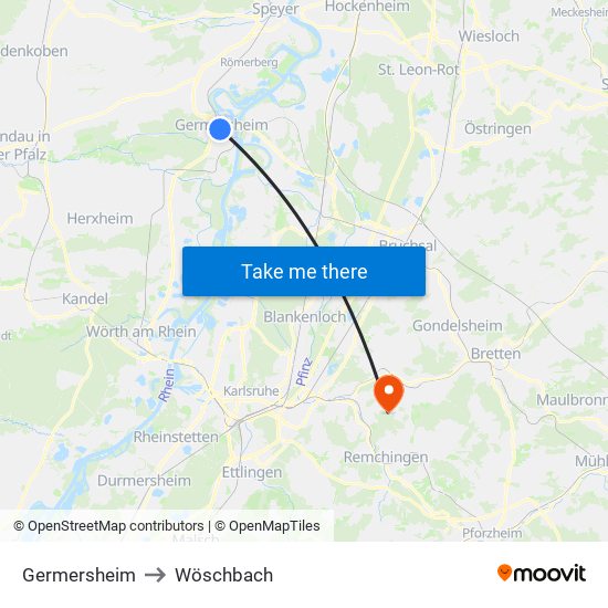 Germersheim to Wöschbach map