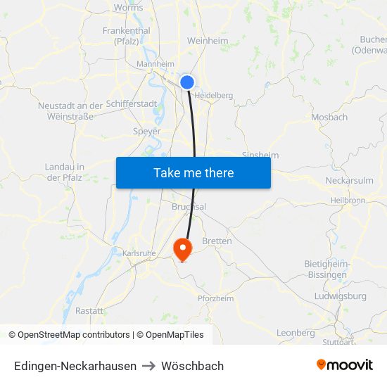 Edingen-Neckarhausen to Wöschbach map