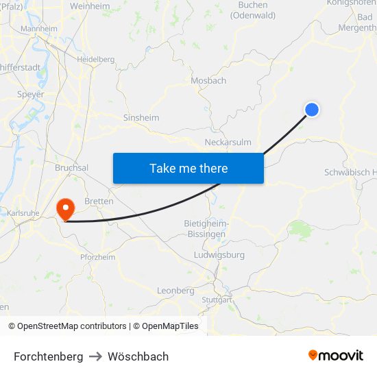 Forchtenberg to Wöschbach map