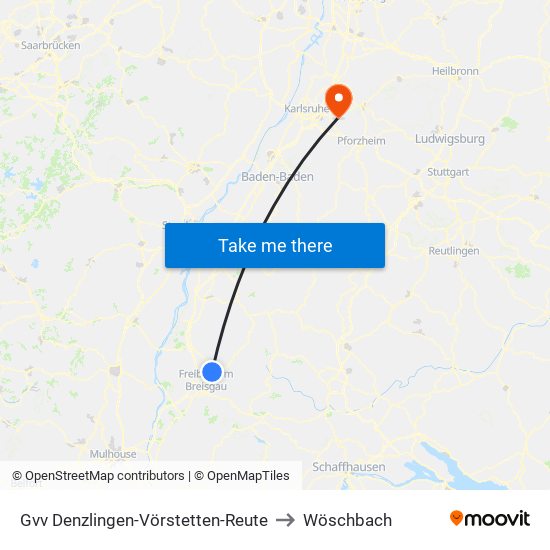 Gvv Denzlingen-Vörstetten-Reute to Wöschbach map