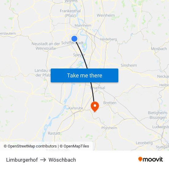 Limburgerhof to Wöschbach map