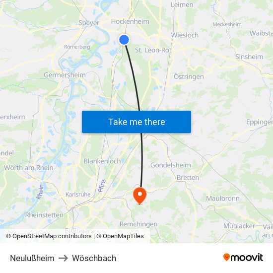 Neulußheim to Wöschbach map