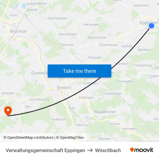 Verwaltungsgemeinschaft Eppingen to Wöschbach map