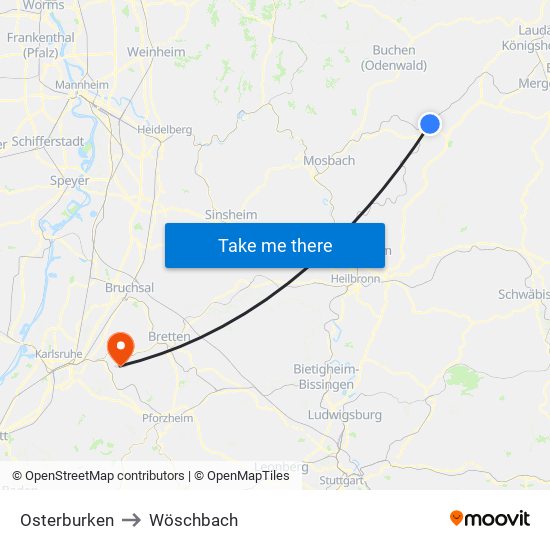 Osterburken to Wöschbach map