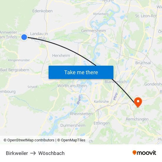 Birkweiler to Wöschbach map