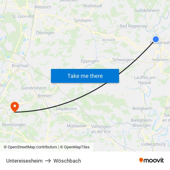 Untereisesheim to Wöschbach map