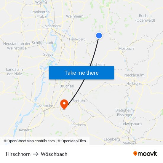 Hirschhorn to Wöschbach map