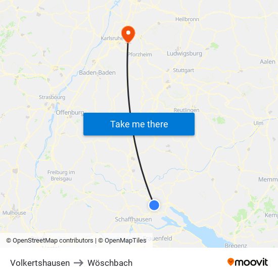 Volkertshausen to Wöschbach map