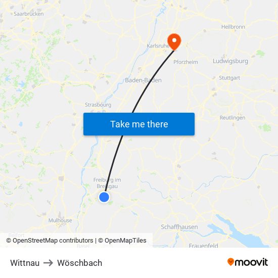 Wittnau to Wöschbach map