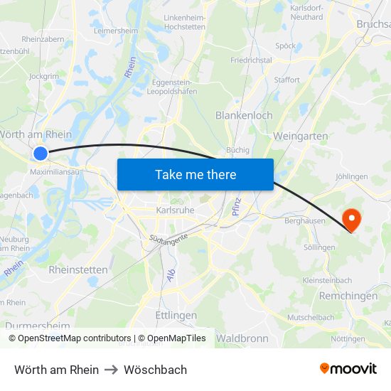 Wörth am Rhein to Wöschbach map