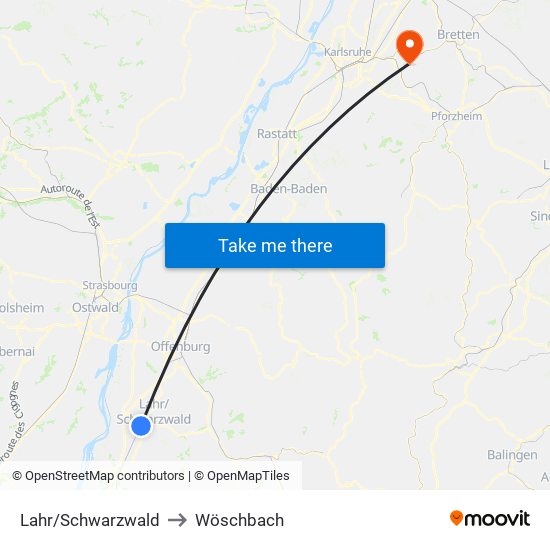 Lahr/Schwarzwald to Wöschbach map