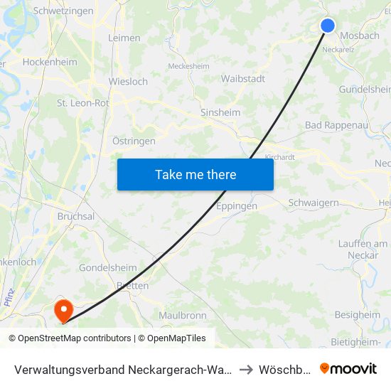 Verwaltungsverband Neckargerach-Waldbrunn to Wöschbach map