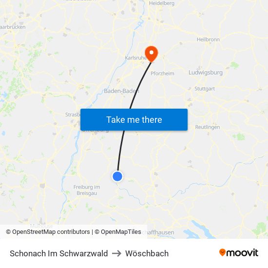 Schonach Im Schwarzwald to Wöschbach map