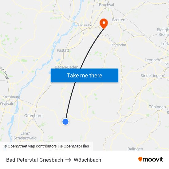 Bad Peterstal-Griesbach to Wöschbach map