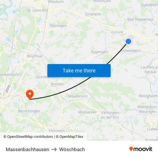 Massenbachhausen to Wöschbach map