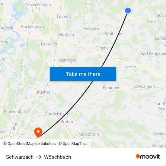 Schwarzach to Wöschbach map