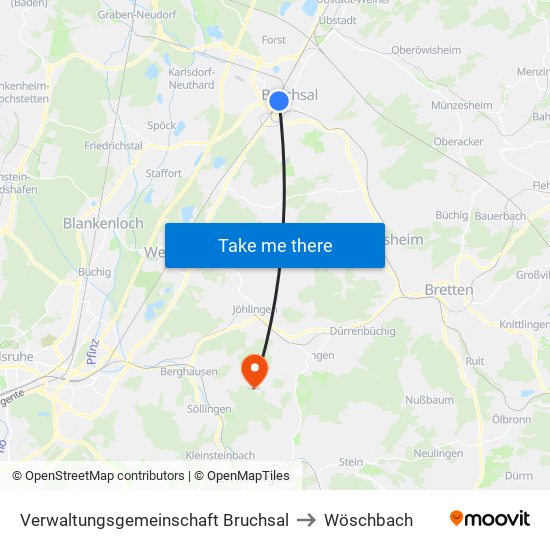 Verwaltungsgemeinschaft Bruchsal to Wöschbach map