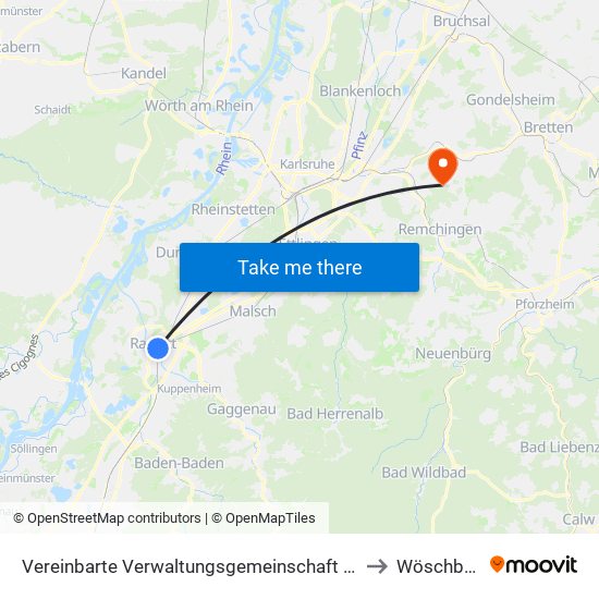 Vereinbarte Verwaltungsgemeinschaft Rastatt to Wöschbach map